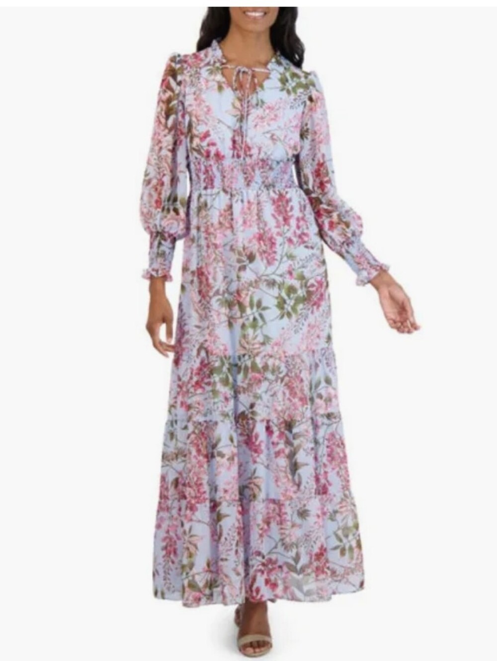 😍Julia jordan Light Blue Floral Tie-Neck Maxi Dress Size 6
